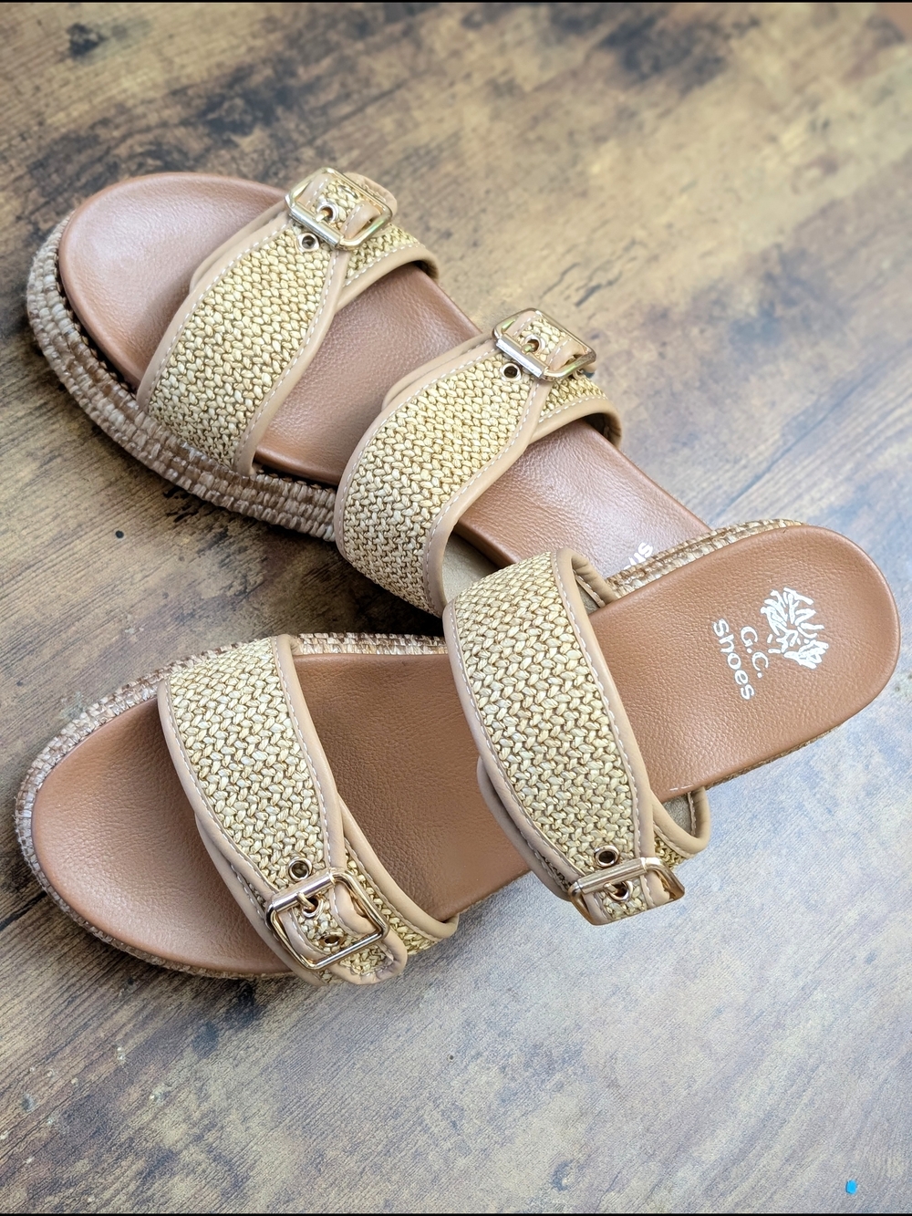 Good Choice Women’s Tan Woven Two-Strap Platform Slide Sandals